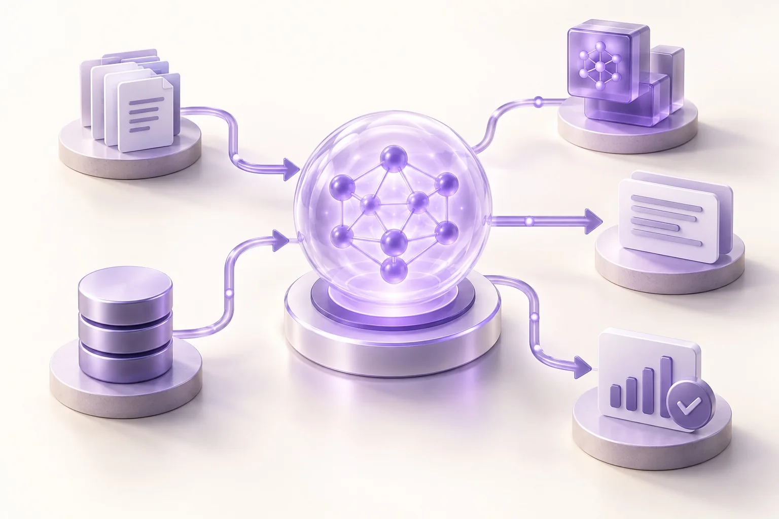 Illustration of documents and data feeding a grounded AI system