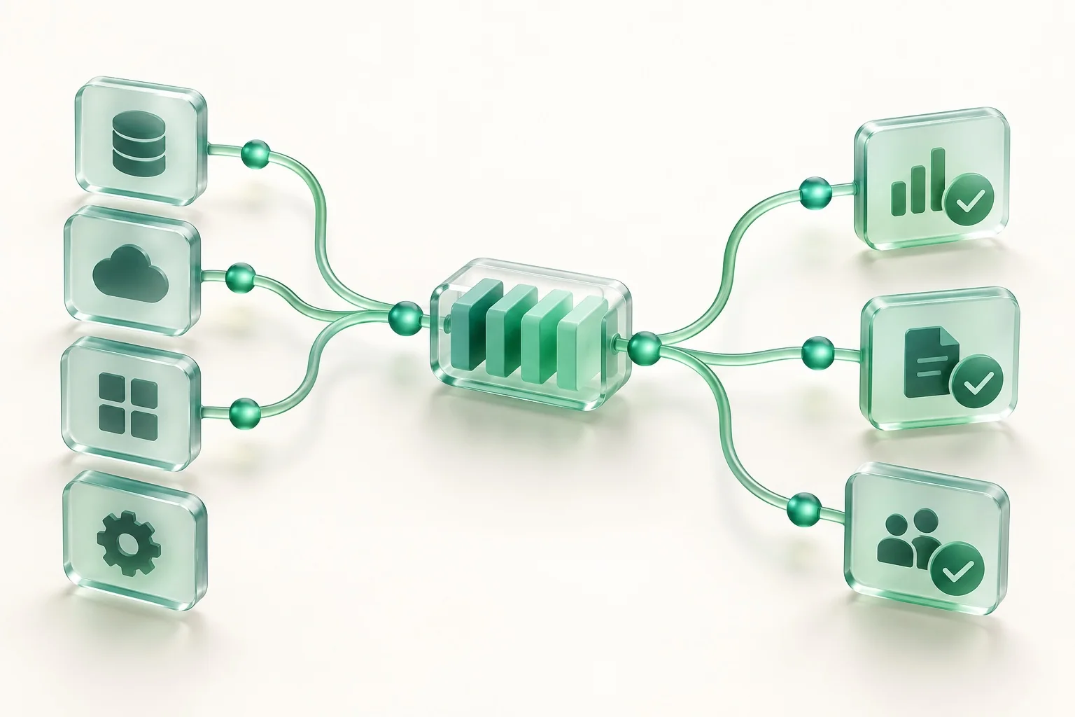 Illustration of business systems connected through a reliable event queue